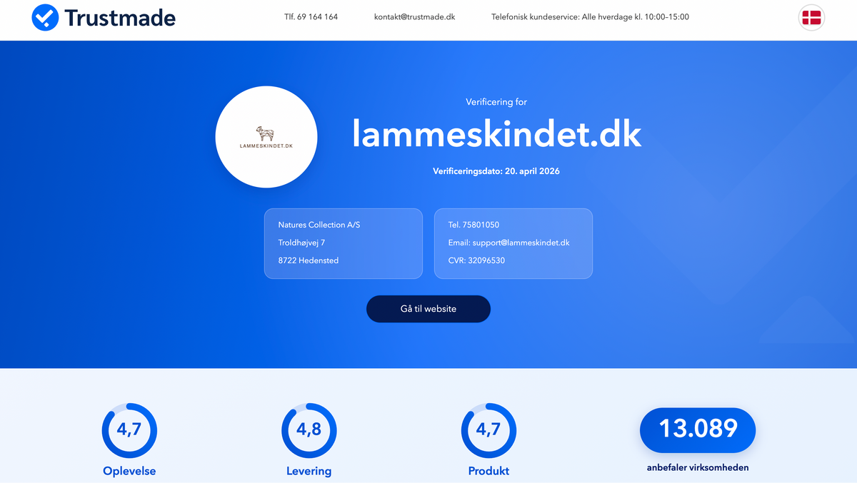 Trustmade-verificeringsside med virksomhedsoplysninger og verificerede anmeldelser